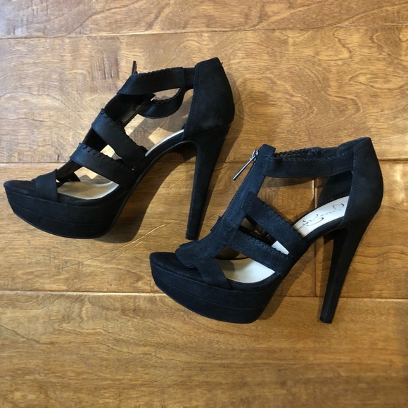 Jessica Simpson Strap Suede Heels in Black - Picture 4 of 7